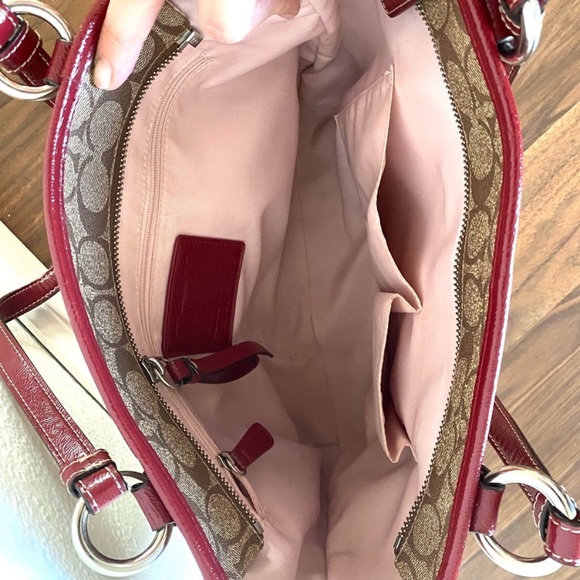 Coach Brown and Red Tote with Monogram Pattern and Heart Charm - Picture 7 of 9